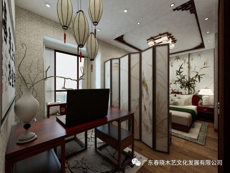 現(xiàn)代居室中的禪風意境 ——萬科尚城凈面積88m2復式紅木家具全屋定制案例賞析(圖9)